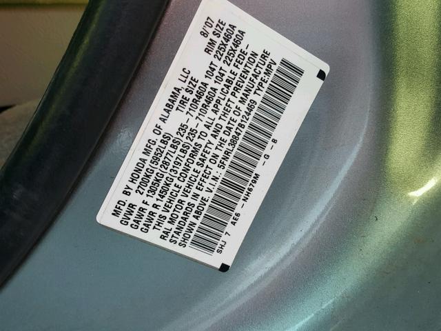 5FNRL38847B124469 - 2007 HONDA ODYSSEY TO SILVER photo 10