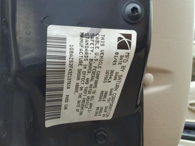 1G8AZ52F43Z137610 - 2003 SATURN ION LEVEL ოქროსფერი ფოტო 10