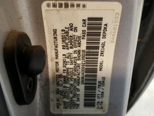 1NXBU40E69Z135016 - 2009 TOYOTA COROLLA BA SILVER photo 10