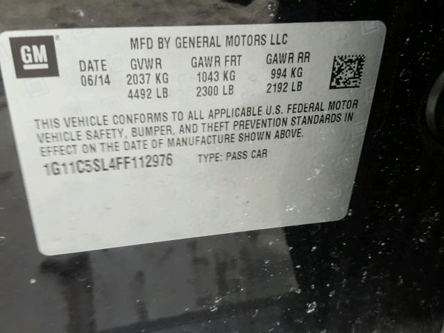 1G11C5SL4FF112976 - 2015 CHEVROLET MALIBU 1LT BLACK photo 10