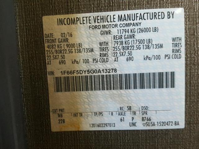 1F66F5DY5G0A13278 - 2017 FORD F53 BURGUNDY photo 10