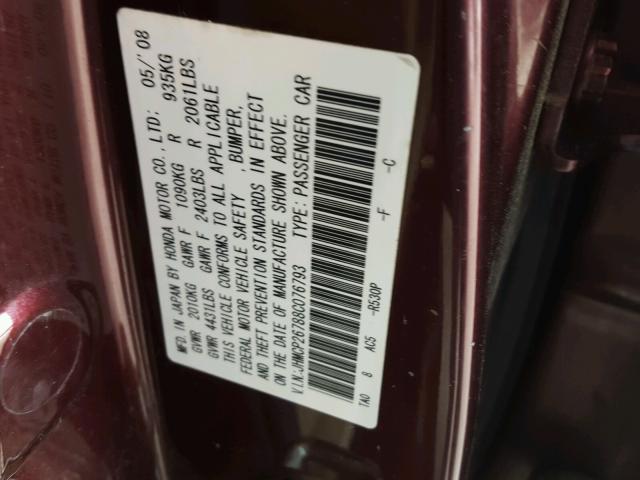 JHMCP26788C076793 - 2008 HONDA ACCORD EX RED photo 10