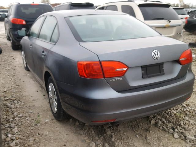 3VW2K7AJ0CM416003 - 2012 VOLKSWAGEN JETTA BASE GRAY photo 3