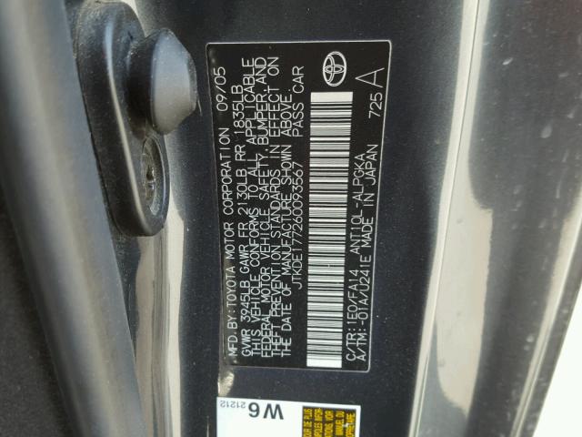 JTKDE177260093567 - 2006 TOYOTA SCION TC 石墨色 照片 10
