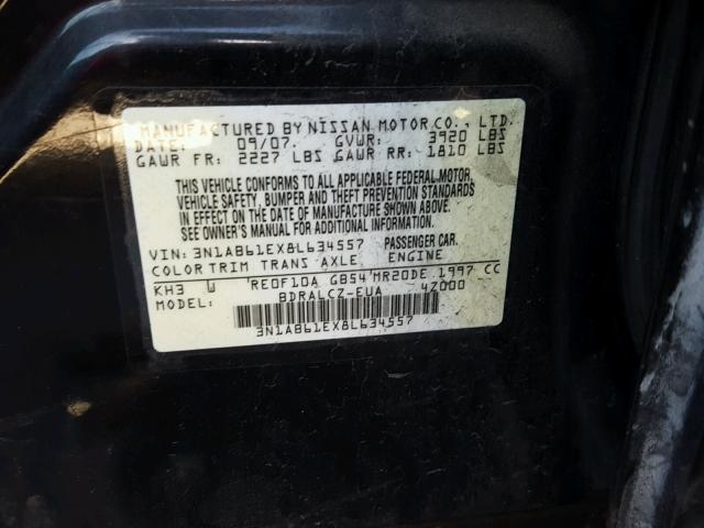 3N1AB61EX8L634557 - 2008 NISSAN SENTRA 2.0 BLACK photo 10