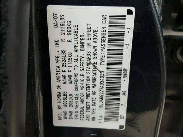 19UUA66277A034033 - 2007 ACURA TL BLUE photo 10