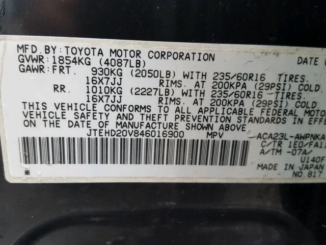 JTEHD20V846016900 - 2004 TOYOTA RAV4 GRAY photo 10