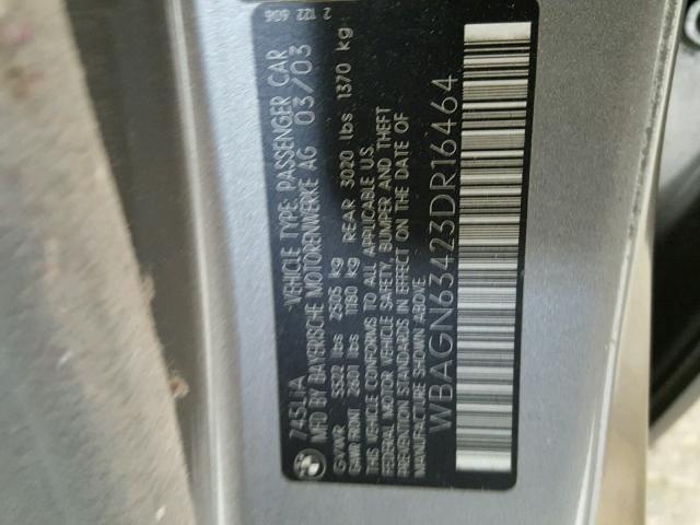 WBAGN63423DR16464 - 2003 BMW 745 LI GRAY photo 10