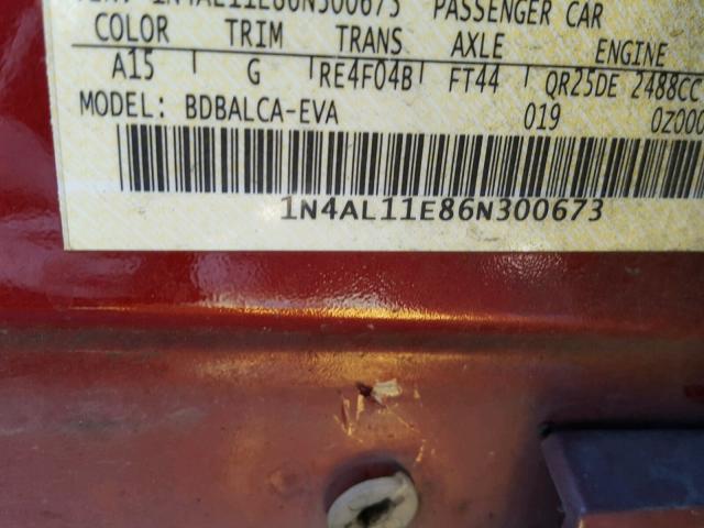 1N4AL11E86N300673 - 2006 NISSAN ALTIMA S MAROON photo 10