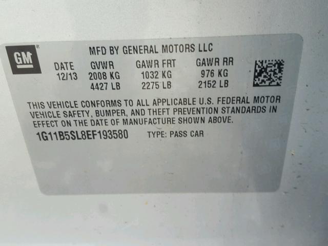 1G11B5SL8EF193580 - 2014 CHEVROLET MALIBU LS SILVER photo 10