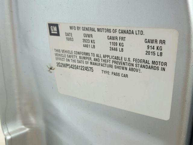 2G2WP522951298579 - 2005 PONTIAC GRAND PRIX SILVER photo 10