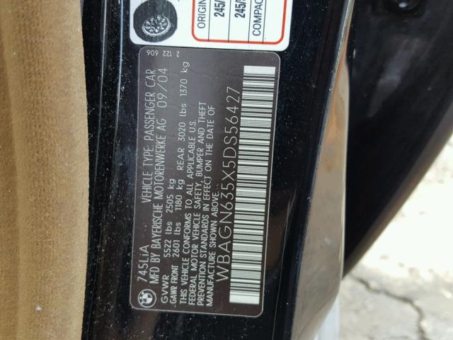 WBAGN635X5DS56427 - 2005 BMW 745 LI BLACK photo 10