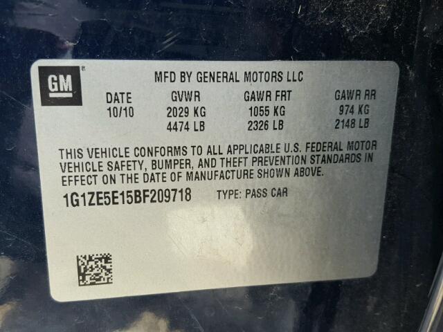 1G1ZE5E15BF209718 - 2011 CHEVROLET MALIBU LTZ 蓝色 照片 10