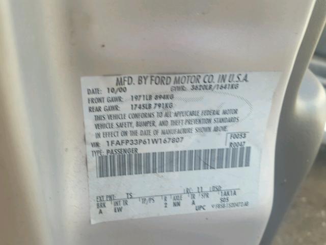 1FAFP33P61W167807 - 2001 FORD FOCUS LX SILVER photo 10