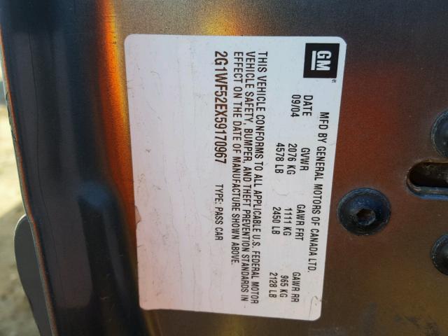 2G1WF52EX59170967 - 2005 CHEVROLET IMPALA GRAY photo 10