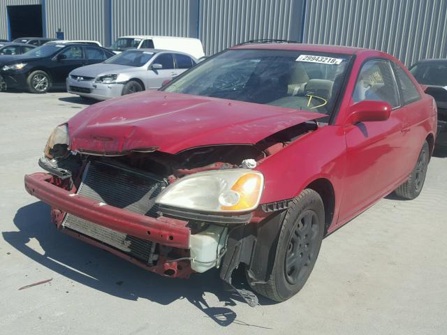 1HGEM22591L049987 - 2001 HONDA CIVIC LX RED photo 2