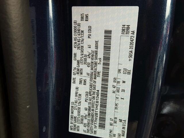 1FT7W2BT1HEB13454 - 2017 FORD F250 SUPER BLUE photo 10