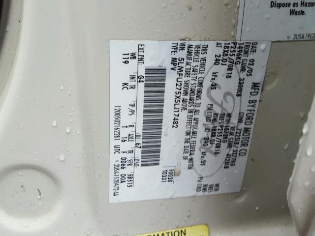 5LMFU275X5LJ17482 - 2005 LINCOLN NAVIGATOR თეთრი ფოტო 10