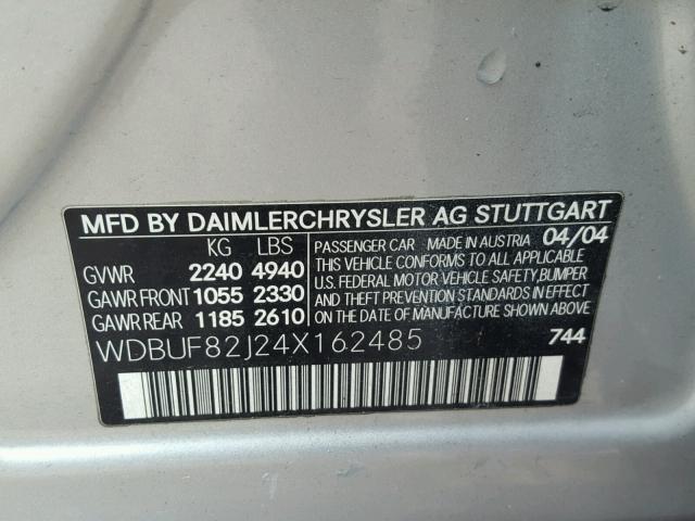 WDBUF82J24X162485 - 2004 MERCEDES-BENZ E 320 4MAT SILVER photo 10