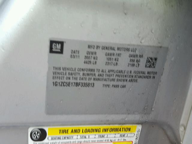 1G1ZC5E17BF335813 - 2011 CHEVROLET MALIBU 1LT SILVER photo 10