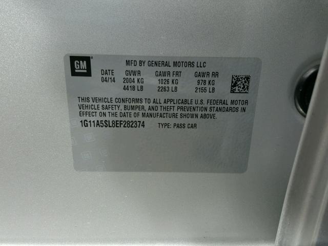 1G11A5SL8EF282374 - 2014 CHEVROLET MALIBU LS ვერცხლისფერი ფოტო 10