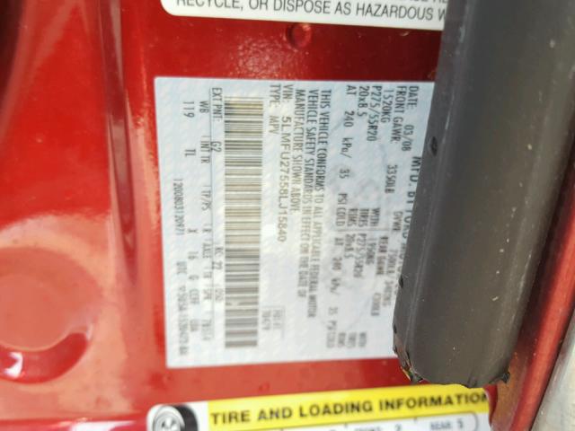 5LMFU27558LJ15840 - 2008 LINCOLN NAVIGATOR 红色 照片 10