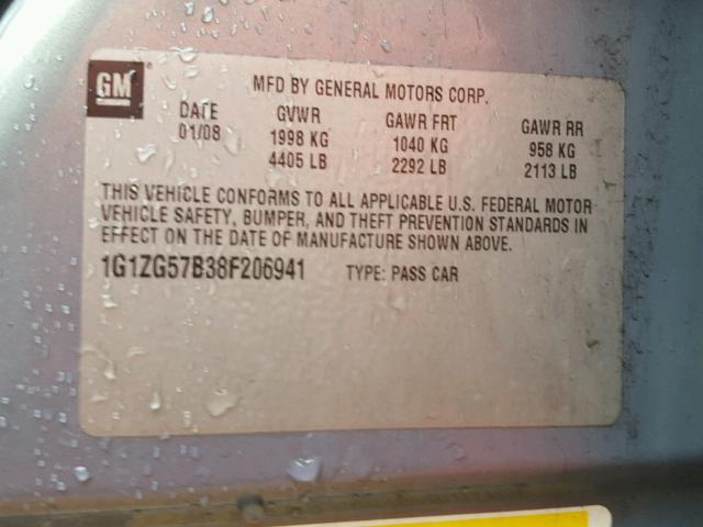 1G1ZG57B38F206941 - 2008 CHEVROLET MALIBU LS BLUE photo 10