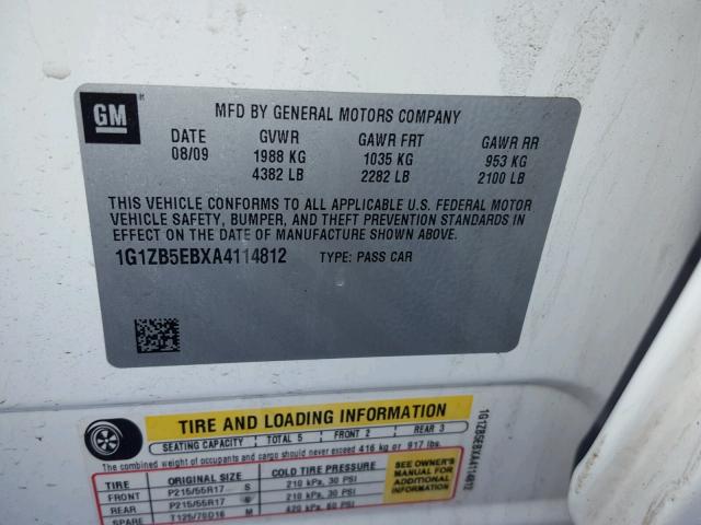 1G1ZB5EBXA4114812 - 2010 CHEVROLET MALIBU LS თეთრი ფოტო 10