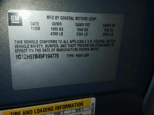 1G1ZH57B49F194779 - 2009 CHEVROLET MALIBU 1LT GRAY photo 10