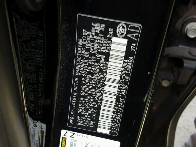 2T1KR32E77C661033 - 2007 TOYOTA COROLLA MA BLACK photo 10