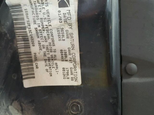 1G8AF52F53Z142260 - 2003 SATURN ION LEVEL SILVER photo 10