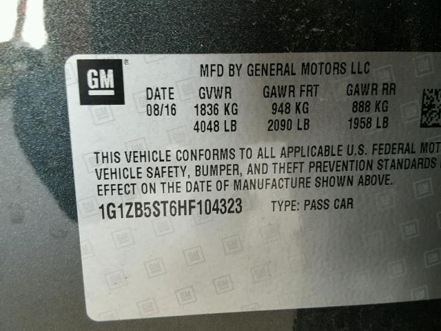 1G1ZB5ST6HF104323 - 2017 CHEVROLET MALIBU LS CHARCOAL photo 10