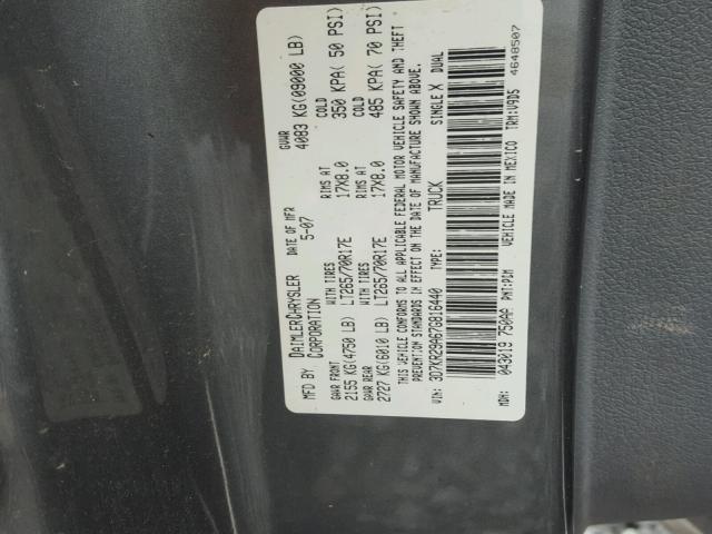 3D7KR29A67G816440 - 2007 DODGE RAM 2500 GRAY photo 10