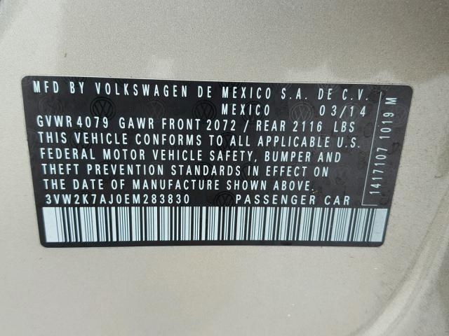 3VW2K7AJ0EM283830 - 2014 VOLKSWAGEN JETTA BASE 棕色 照片 10