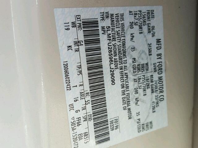 5LMFU28596LJ29090 - 2006 LINCOLN NAVIGATOR 白色 照片 10