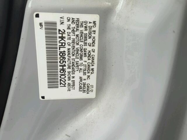 2HKRL18651H610221 - 2001 HONDA ODYSSEY EX SILVER photo 10