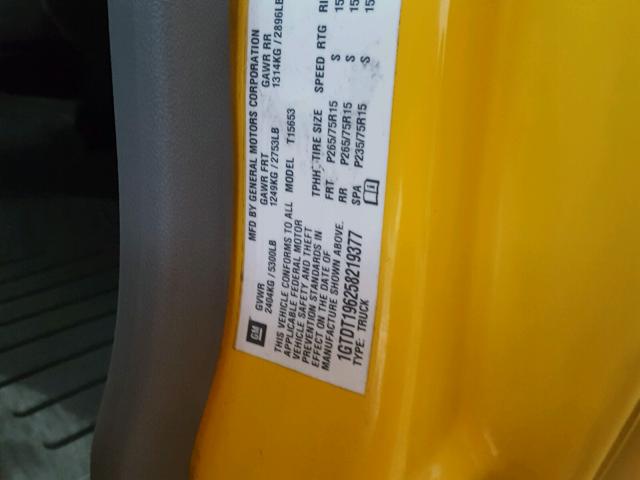 1GTDT196258219377 - 2005 GMC CANYON YELLOW photo 10