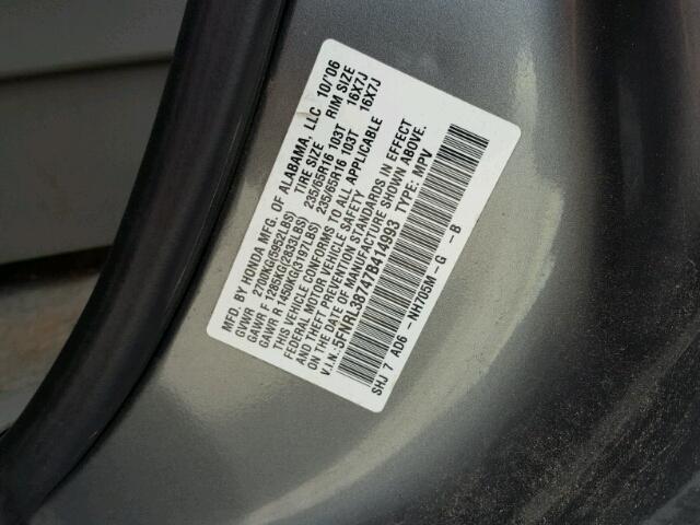 5FNRL38747B414993 - 2007 HONDA ODYSSEY EX GRAY photo 10