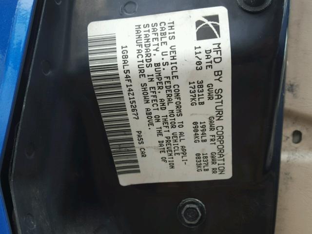 1G8AL54F14Z152677 - 2004 SATURN ION LEVEL 蓝色 照片 10