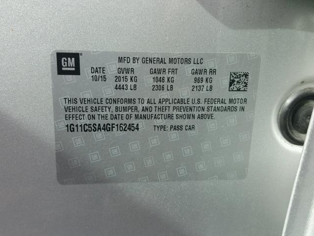 1G11C5SA4GF162454 - 2016 CHEVROLET MALIBU LIM 银色 照片 10