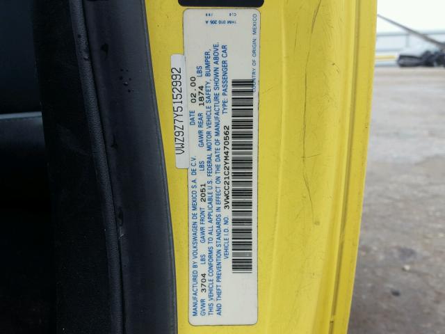 3VWCC21C2YM470562 - 2000 VOLKSWAGEN NEW BEETLE 黄色 照片 10