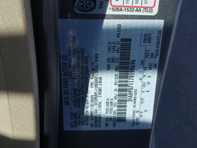 3FAHP07117R198696 - 2007 FORD FUSION SE GRAY photo 10