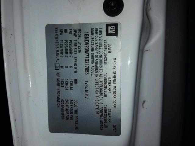 1GNDV23W77D217053 - 2007 CHEVROLET UPLANDER L 白色 照片 10