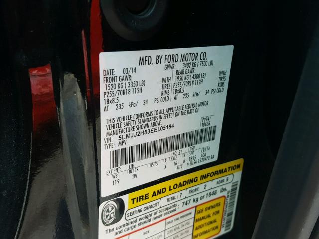 5LMJJ2H53EEL05184 - 2014 LINCOLN NAVIGATOR შავი ფოტო 10