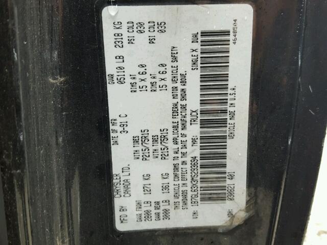 1B7GL63X3MS293694 - 1991 DODGE DAKOTA SPO BLACK photo 10