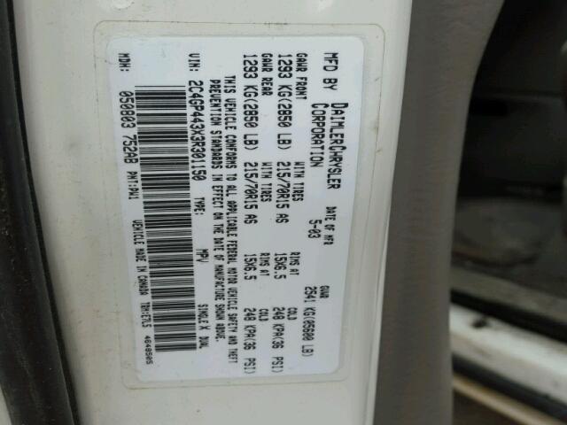 2C4GP443X3R301150 - 2003 CHRYSLER TOWN & COU WHITE photo 10