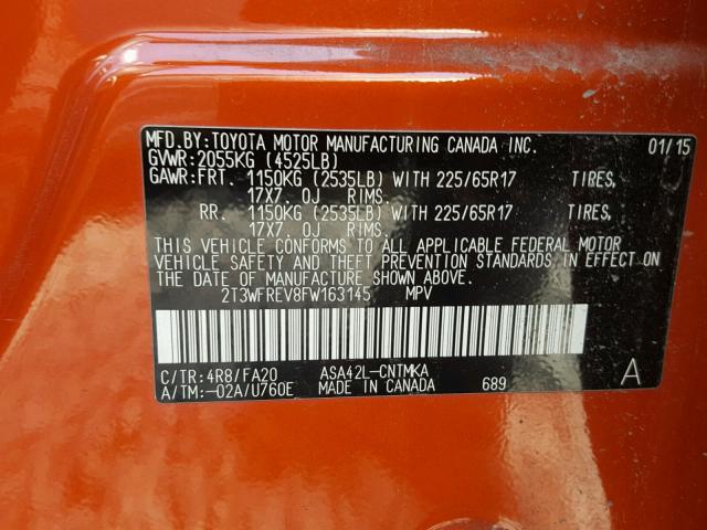 2T3WFREV8FW163145 - 2015 TOYOTA RAV4 XLE ORANGE photo 10