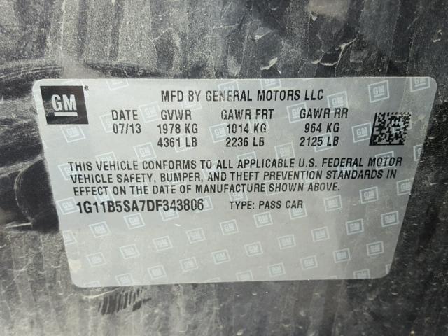 1G11B5SA7DF343806 - 2013 CHEVROLET MALIBU LS GRAY photo 10