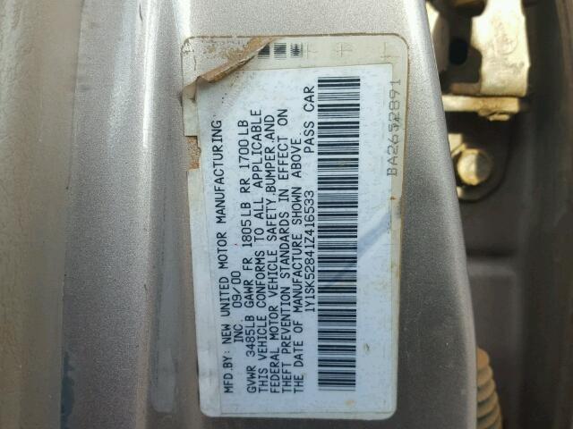 1Y1SK52841Z416533 - 2001 CHEVROLET GEO PRIZM 棕色 照片 10