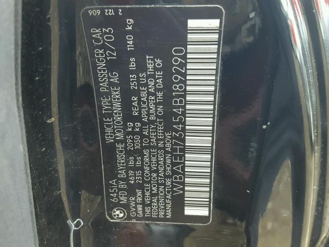 WBAEH73454B189290 - 2004 BMW 645 CI AUT BLACK photo 10